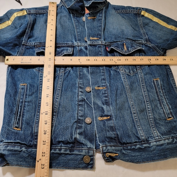 Vintage 90s Levi's Denim Trucker Jacket Size Small Gold stripe 70507 - Picture 9 of 10